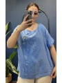 İtalyan Düğme Aksesuarlı Keten Bluz 25049216 - 61274 İndigo