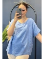 İtalyan Düğme Aksesuarlı Keten Bluz 25049216 - 61274 İndigo