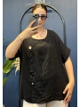 İtalyan Düğme Aksesuarlı Keten Bluz 25049216 - 61274 Siyah