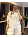 İtalyan Fermuarlı Keten Ceket Beyaz