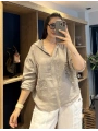 İtalyan Fermuarlı Keten Ceket Vizon