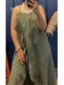İtalyan İp Askılı Asimetrik Keten Elbise 17621 Haki