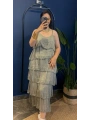 İtalyan Kat Kat Askılı İpek Elbise 7115 Haki