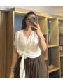İtalyan Önden Bağlamalı İpek Bluz Beyaz