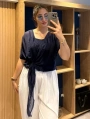 İtalyan Önden Bağlamalı İpek Bluz Lacivert