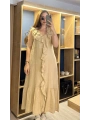 İtalyan Önden Fırfırlı Keten Elbise Camel