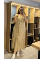 İtalyan Önden Fırfırlı Keten Elbise Camel