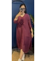 İtalyan Önü Büzgülü Uzun İpek Elbise 22733 Bordo