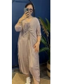 İtalyan Önü Büzgülü Uzun İpek Elbise 22733 Vizon