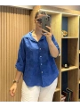 İtalyan Pamuk Çiçek Nakışlı Gömlek 26072 İndigo