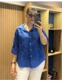 İtalyan Pamuk Çiçek Nakışlı Gömlek 26072 İndigo
