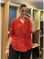 İtalyan Pamuk Çiçek Nakışlı Gömlek 26072 Kırmızı