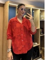 İtalyan Pamuk Çiçek Nakışlı Gömlek 26072 Kırmızı