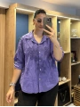 İtalyan Pamuk Çiçek Nakışlı Gömlek 26072 Mor