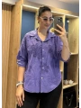 İtalyan Pamuk Çiçek Nakışlı Gömlek 26072 Mor