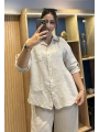 İtalyan Pantolonu Gömleği İşlemeli Keten Takım Bej