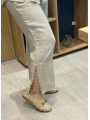 İtalyan Pantolonu Gömleği İşlemeli Keten Takım Bej