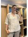 İtalyan Papatya İşlemeli Bluz Bej