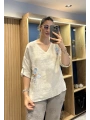İtalyan Papatya İşlemeli Bluz Bej