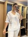 İtalyan Papatya İşlemeli Bluz Beyaz