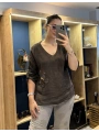İtalyan Papatya İşlemeli Bluz Kahverengi
