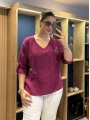 İtalyan Papatya İşlemeli Bluz Mürdüm