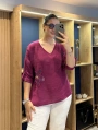 İtalyan Papatya İşlemeli Bluz Mürdüm
