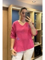 İtalyan Papatya İşlemeli Bluz Pembe