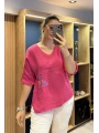 İtalyan Papatya İşlemeli Bluz Pembe