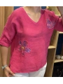 İtalyan Papatya İşlemeli Bluz Pembe
