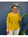İtalyan Papatya İşlemeli Bluz Sarı