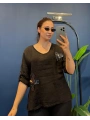 İtalyan Papatya İşlemeli Bluz Siyah
