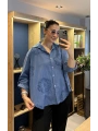 İtalyan Papatya İşlemeli Gömlek 25005 İndigo