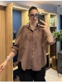 İtalyan Papatya İşlemeli Gömlek 25005 kahverengi