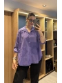 İtalyan Papatya İşlemeli Gömlek 25005 Mor