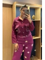 İtalyan Püsküllü Kesim Keten Ceket 82263 Magenta