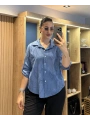 İtalyan Şal Desenli Fistolu Gömlek 23019 İndigo