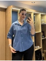 İtalyan Şal Desenli Fistolu Gömlek 23019 İndigo