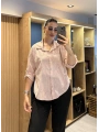 İtalyan Şal Desenli Fistolu Gömlek 23019 Pudra