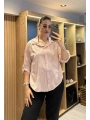 İtalyan Şal Desenli Fistolu Gömlek 23019 Pudra