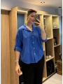İtalyan Şal Desenli Fistolu Gömlek 23019 Sax