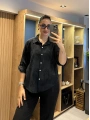 İtalyan Şal Desenli Fistolu Gömlek 23019 Siyah
