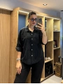 İtalyan Şal Desenli Fistolu Gömlek 23019 Siyah