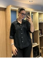 İtalyan Şal Desenli Fistolu Gömlek 23019 Siyah