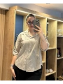 İtalyan Şal Desenli Fistolu Gömlek 23019 Vizon