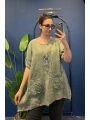 İtalyan Tek Düğmeli Cebi Çiçek işlemeli Tunik 6293Haki