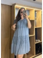 İtalyan Yakası Lastikli Dantelli Elbise İndigo
