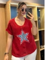 İtalyan Yıldız Desenli Bluz 82722 Kırmızı
