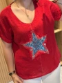 İtalyan Yıldız Desenli Bluz 82722 Kırmızı