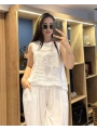 Kalın Askılı Arkadan Bağlamalı Keten Bluz Beyaz